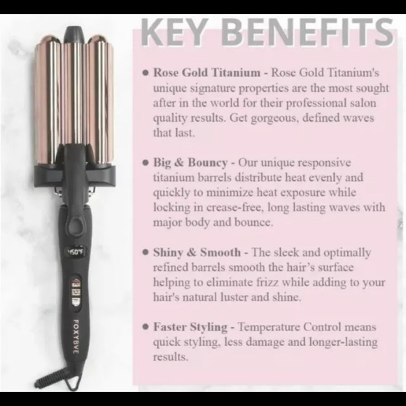 FOXYBAE Rose Gold Wavy Baby Triple Waver NIB MSRP $220 - Picture 14 of 16